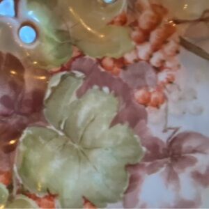 Vintage Hand-Painted Dish Currants Leaves Candy Trinket Decor Green Pink Orange
